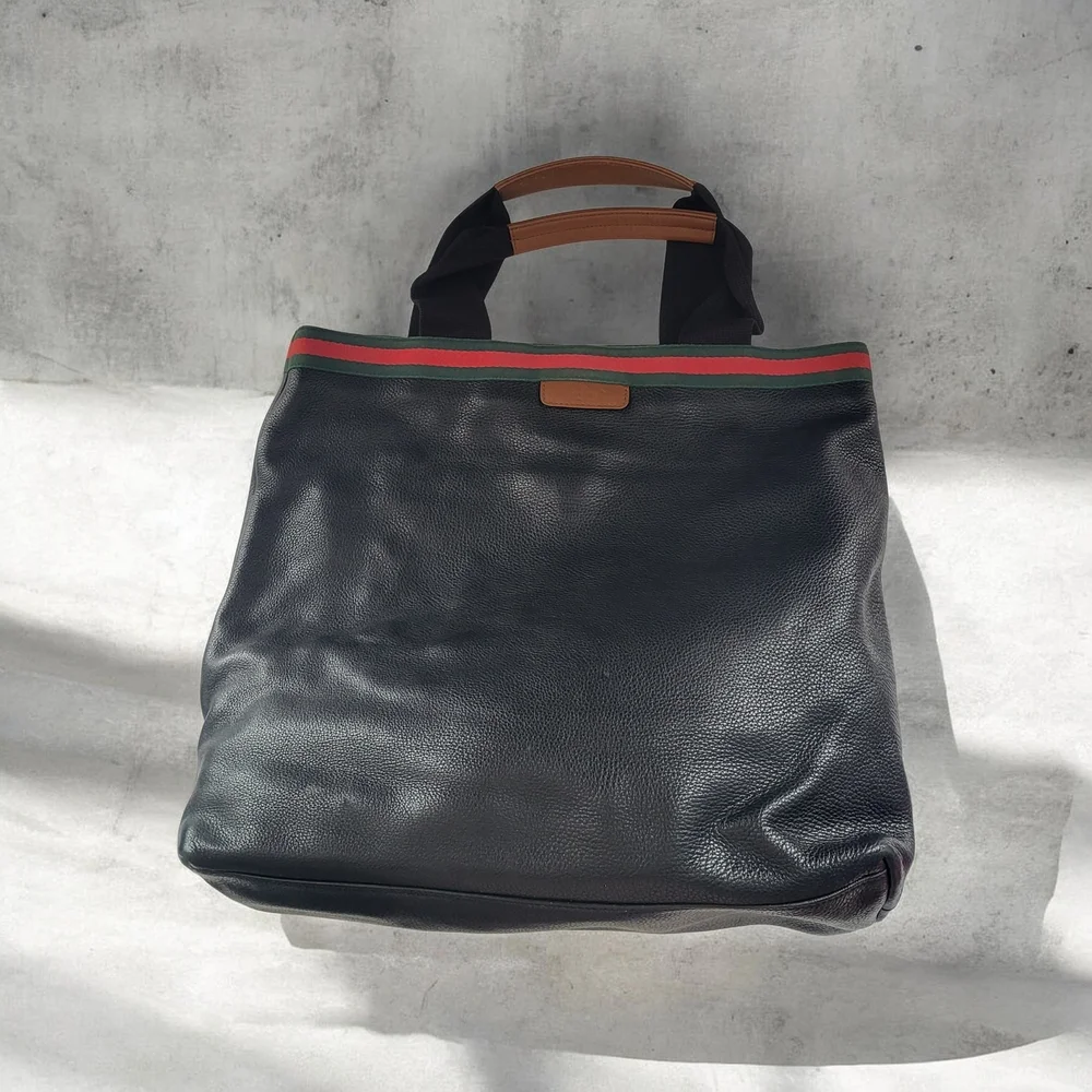 Gucci Black and Brown Tote Bag with Red Stripe
